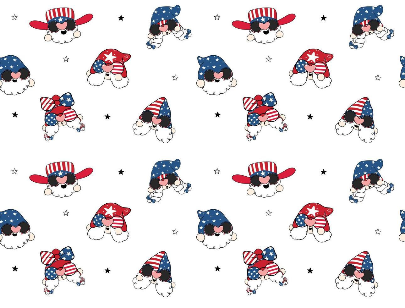 Gnome pattern repeat seamless background paper, cute fun hippy America gnome boy and girl head with happy smile face, vector