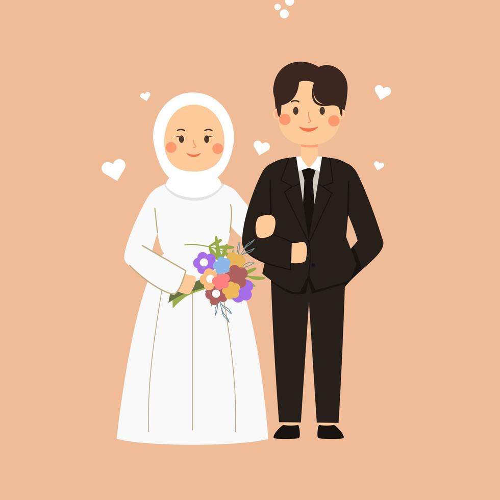 muslim bride and groom getting married vector