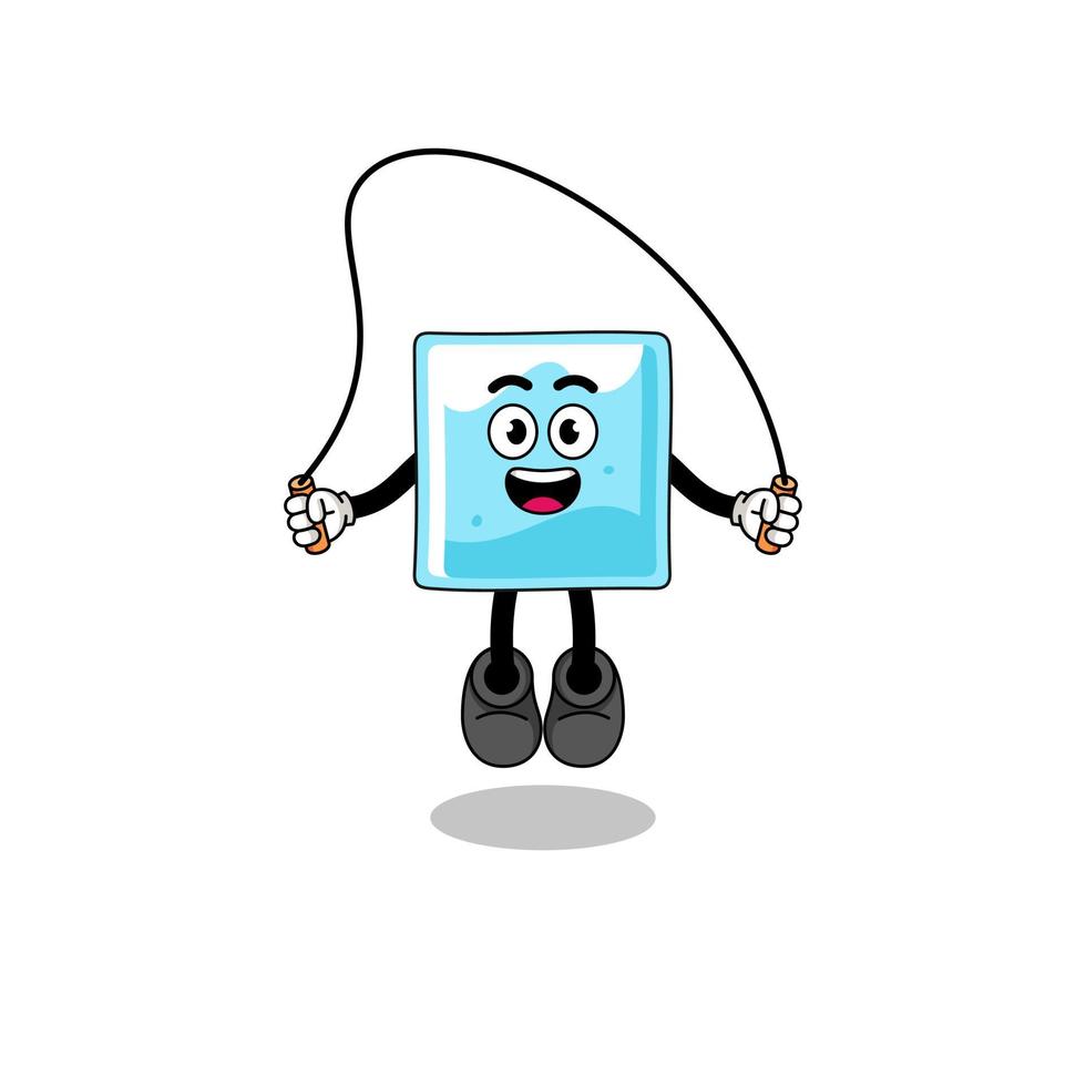 ice block mascot cartoon is playing skipping rope vector