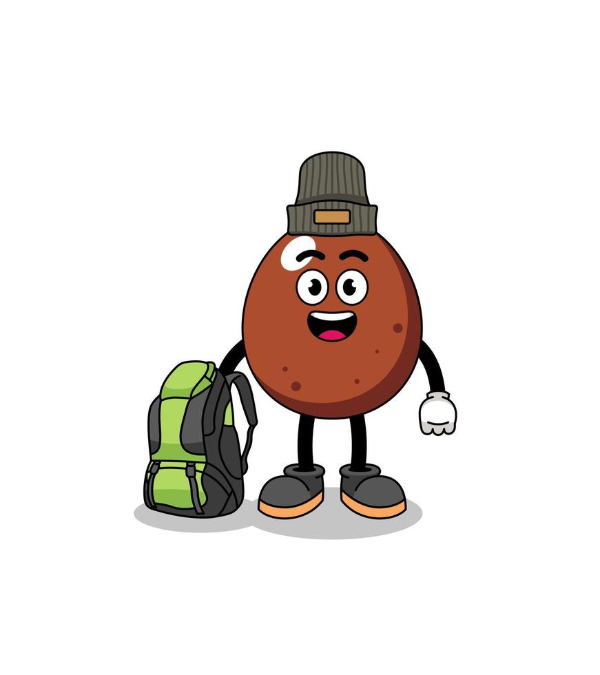 Illustration of chocolate egg mascot as a hiker vector