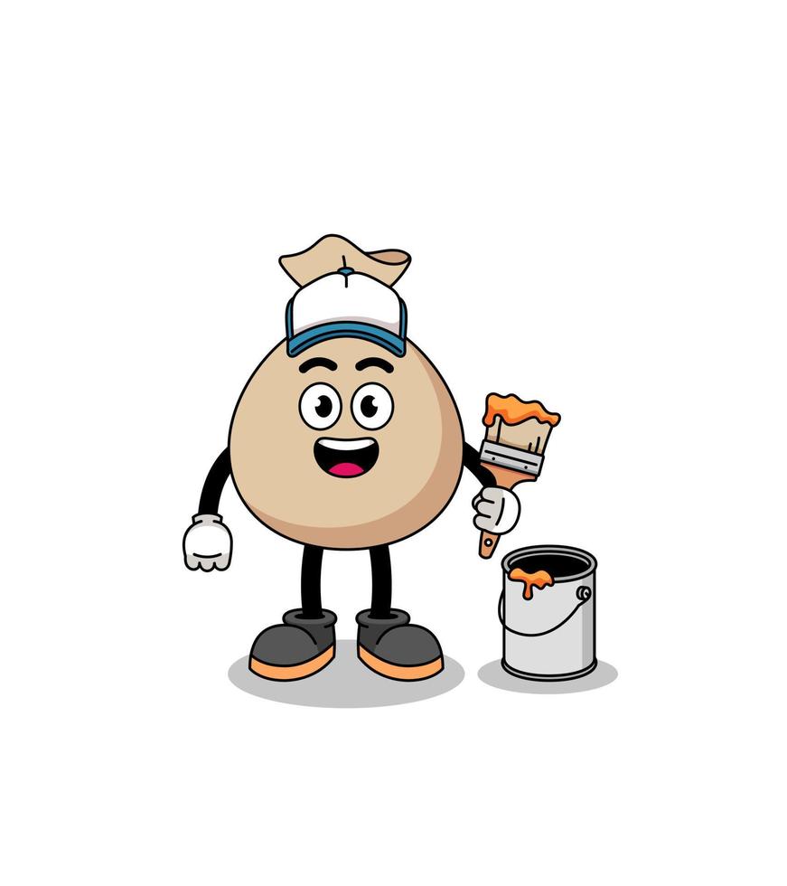 Character mascot of money sack as a painter vector