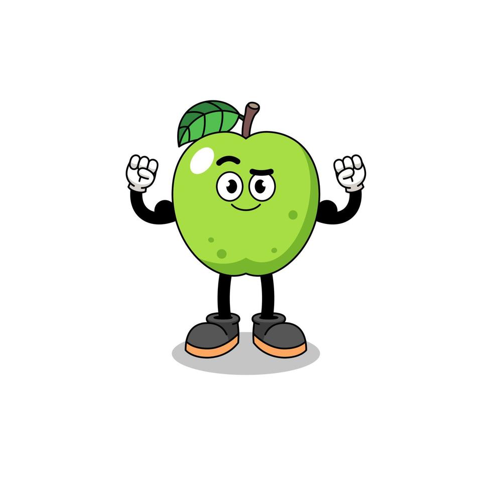 Mascot cartoon of green apple posing with muscle vector