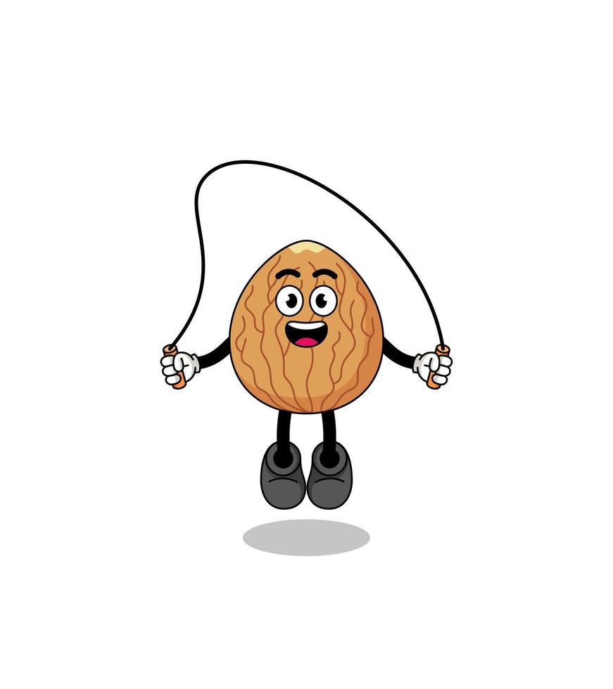 almond mascot cartoon is playing skipping rope vector