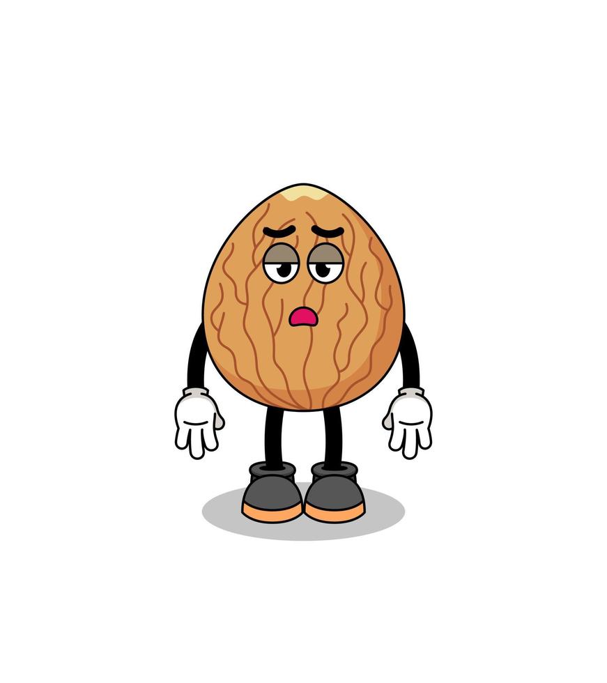 almond cartoon with fatigue gesture vector