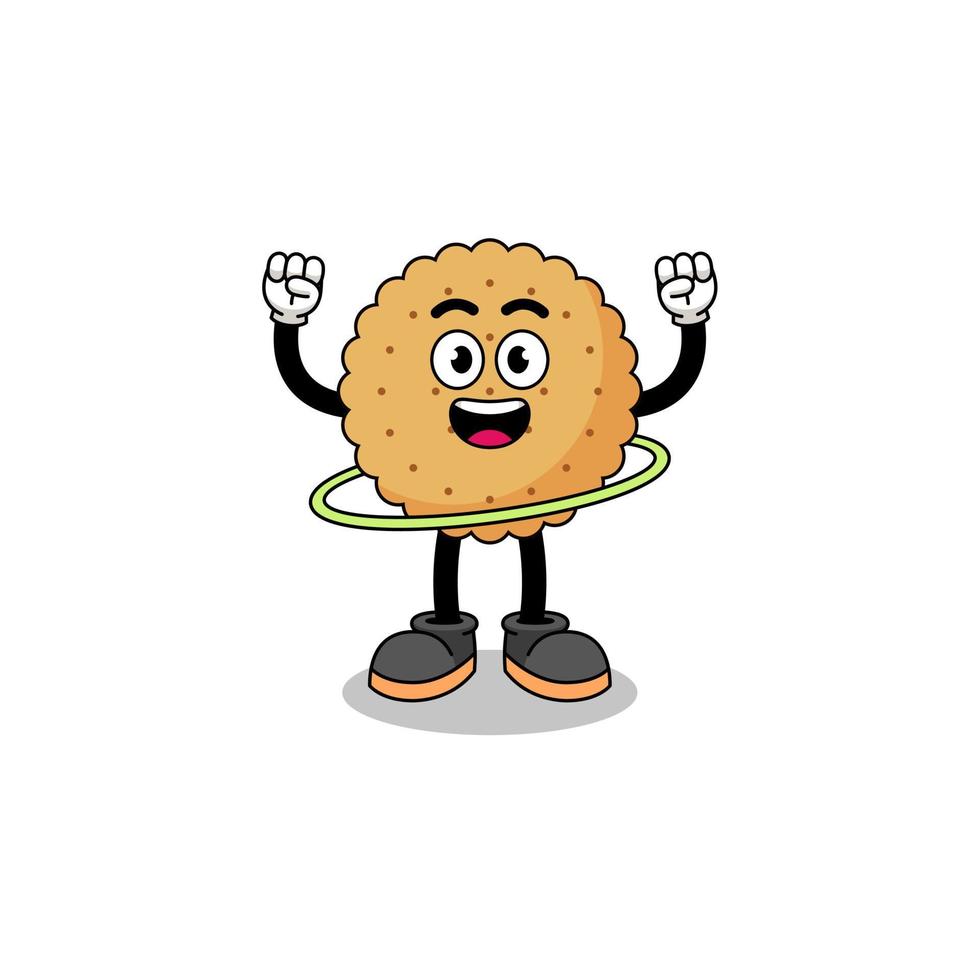 Character Illustration of biscuit round playing hula hoop vector