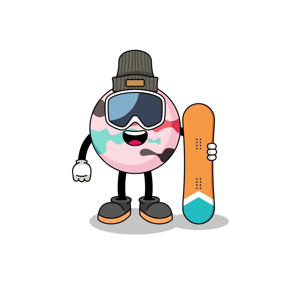 mascota, caricatura, de, bomba de baño, jugador de snowboard vector