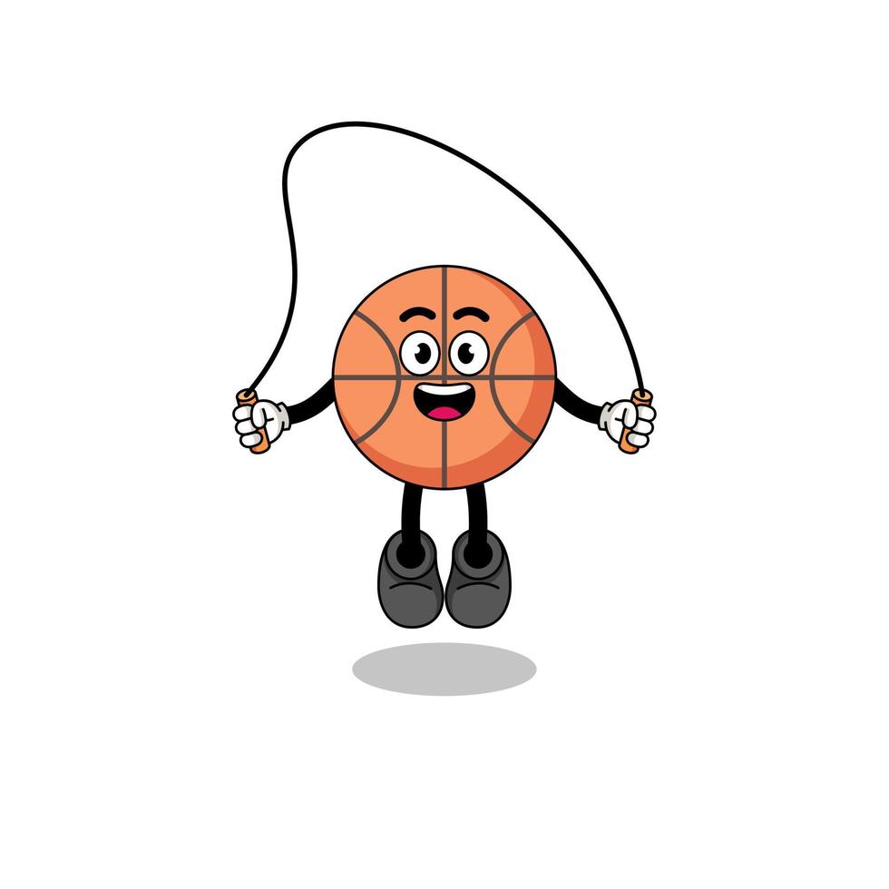 la caricatura de la mascota del baloncesto está jugando a saltar la cuerda vector