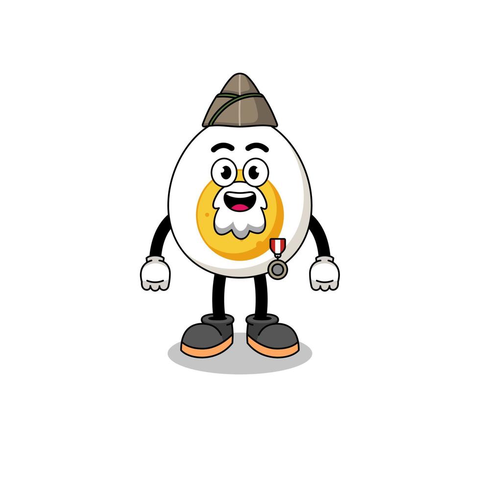 Character cartoon of boiled egg as a veteran vector