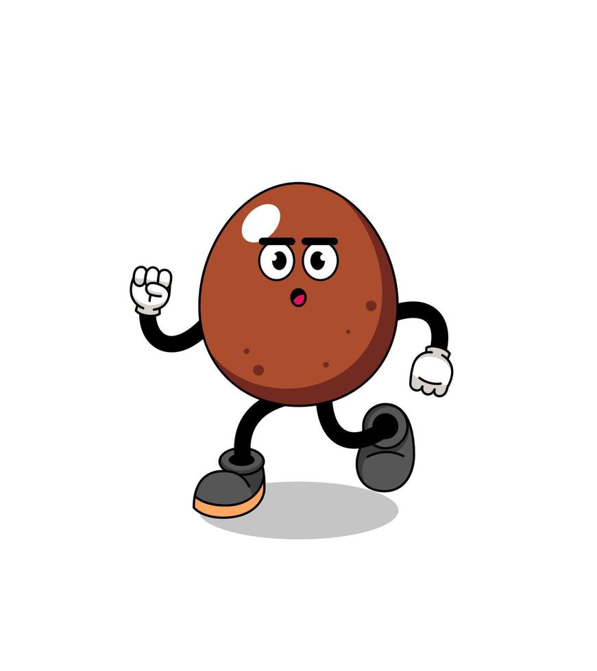 running chocolate egg mascot illustration vector