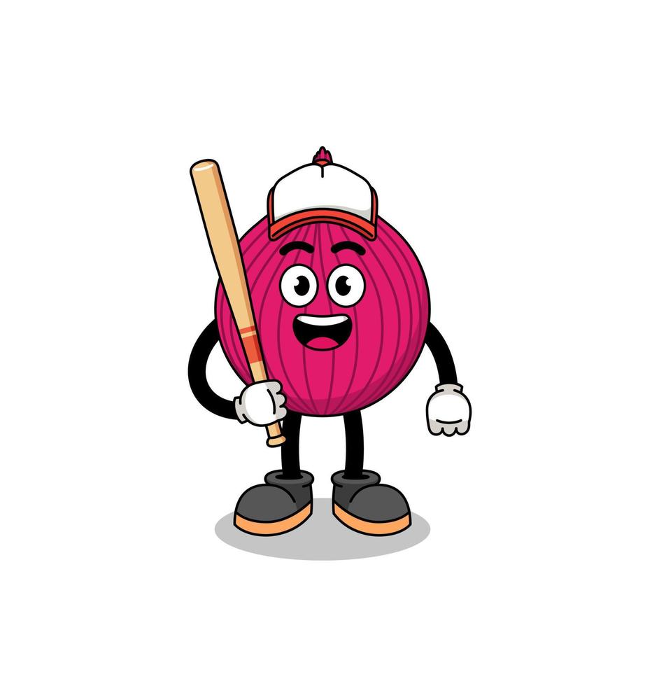 caricatura de mascota roja de cebolla como jugador de béisbol vector