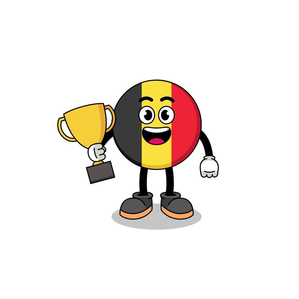 Cartoon mascot of belgium flag holding a trophy vector