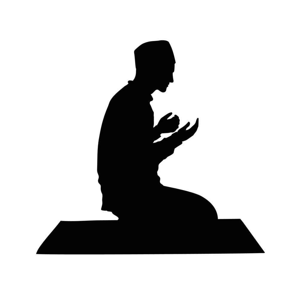 Silhouette of Muslim man praying vector