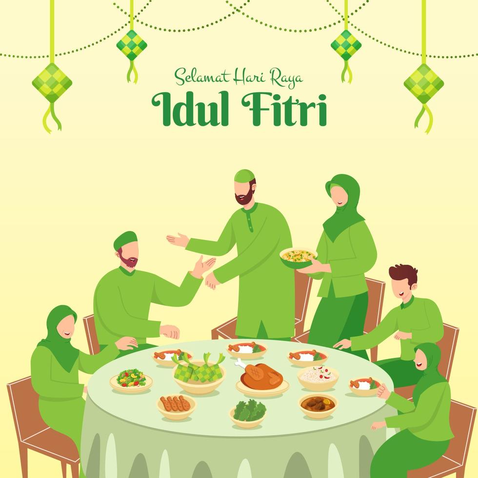 Selamat hari raya Idul Fitri is another language of happy eid mubarak in Indonesian vector