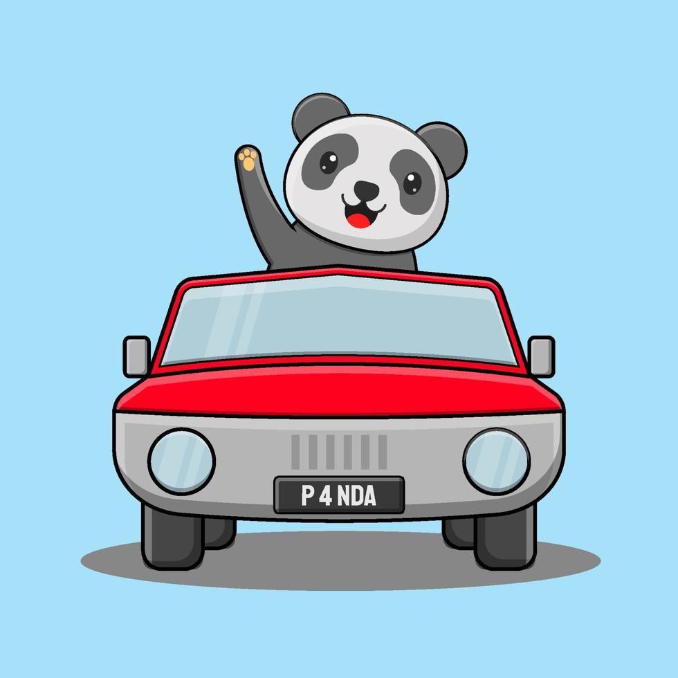 illustration of cute panda driving a car and waving vector