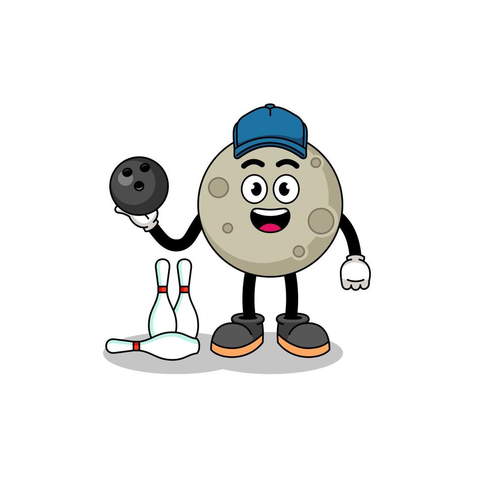 Mascot of moon as a bowling player vector