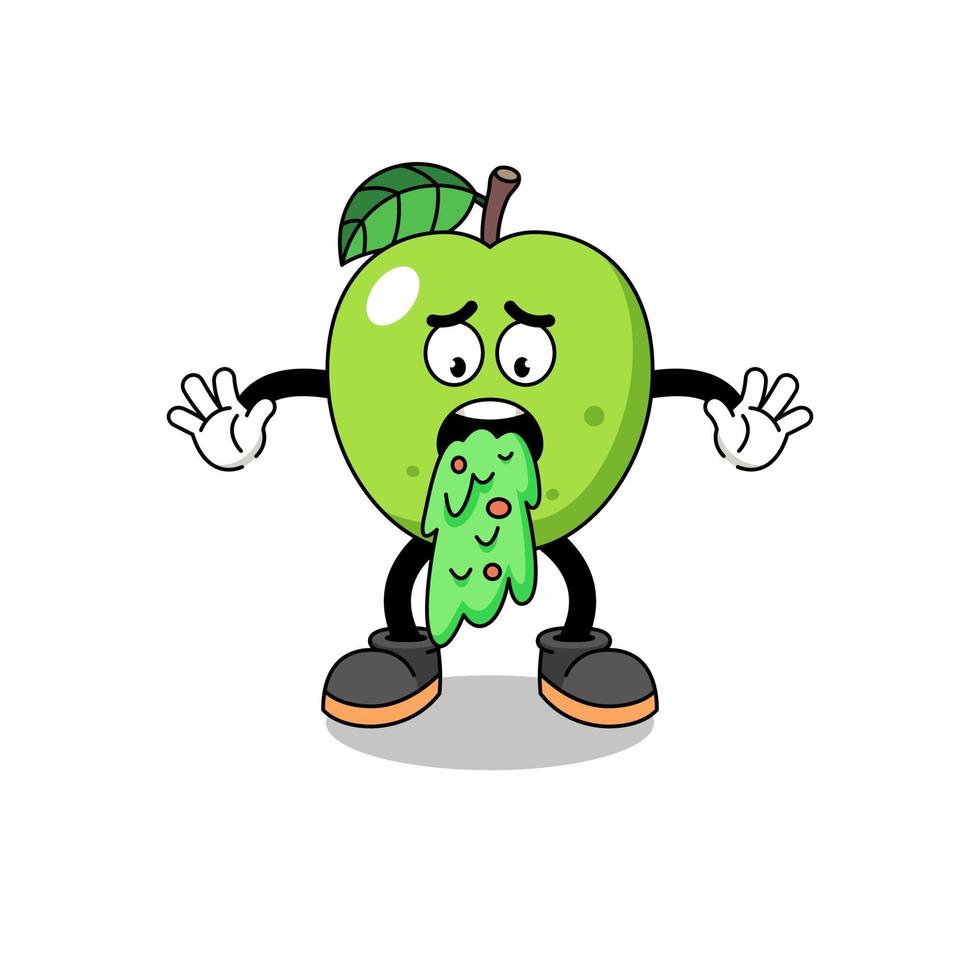 green apple mascot cartoon vomiting vector