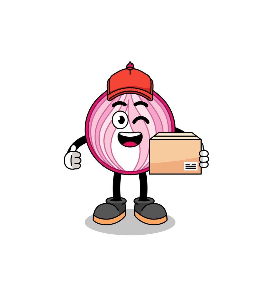 sliced onion mascot cartoon as an courier vector