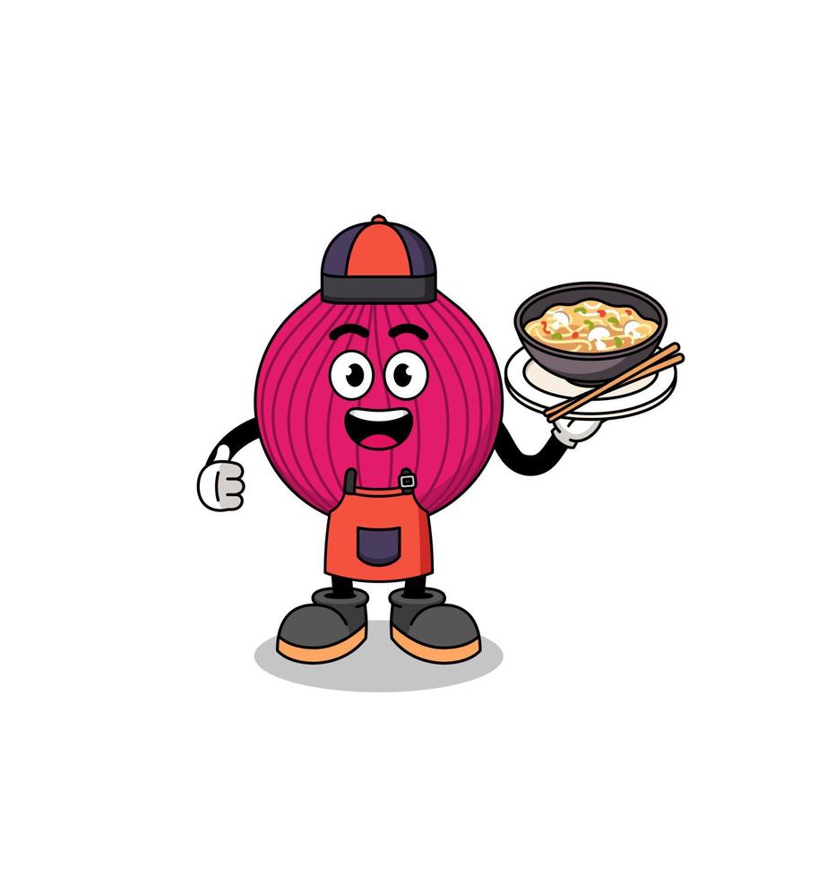 ilustración de cebolla roja como chef asiático vector