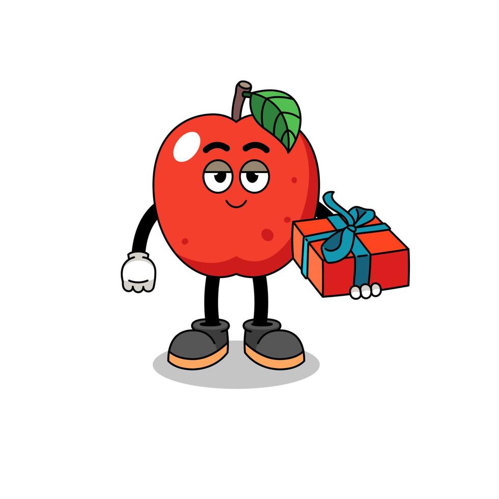 apple mascot illustration giving a gift vector