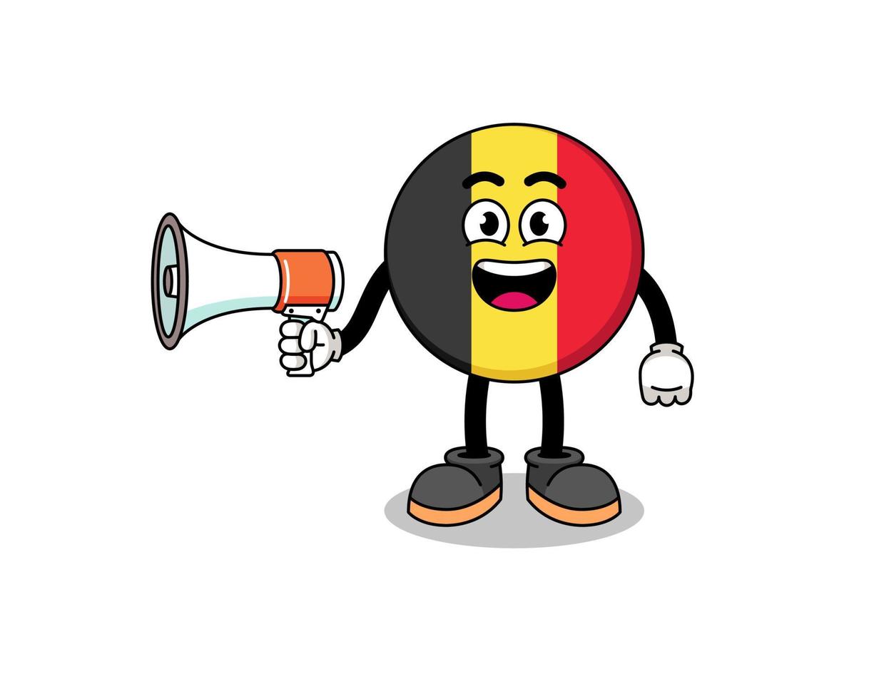 belgium flag cartoon illustration holding megaphone vector