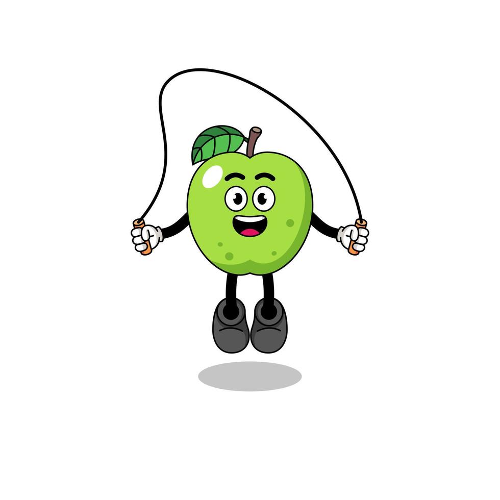 green apple mascot cartoon is playing skipping rope vector