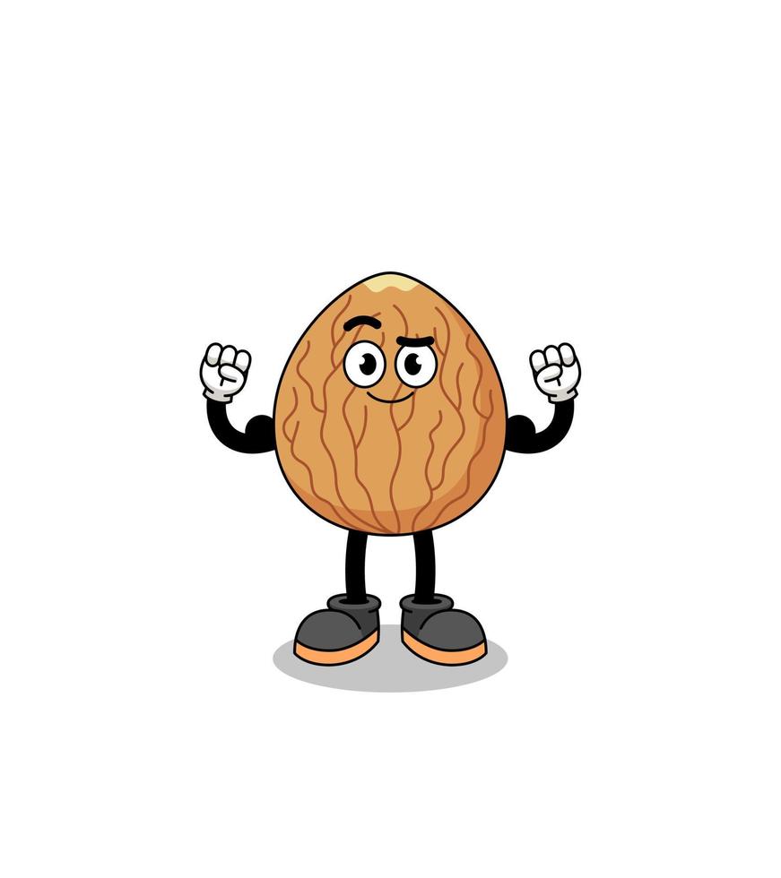 Mascot cartoon of almond posing with muscle vector