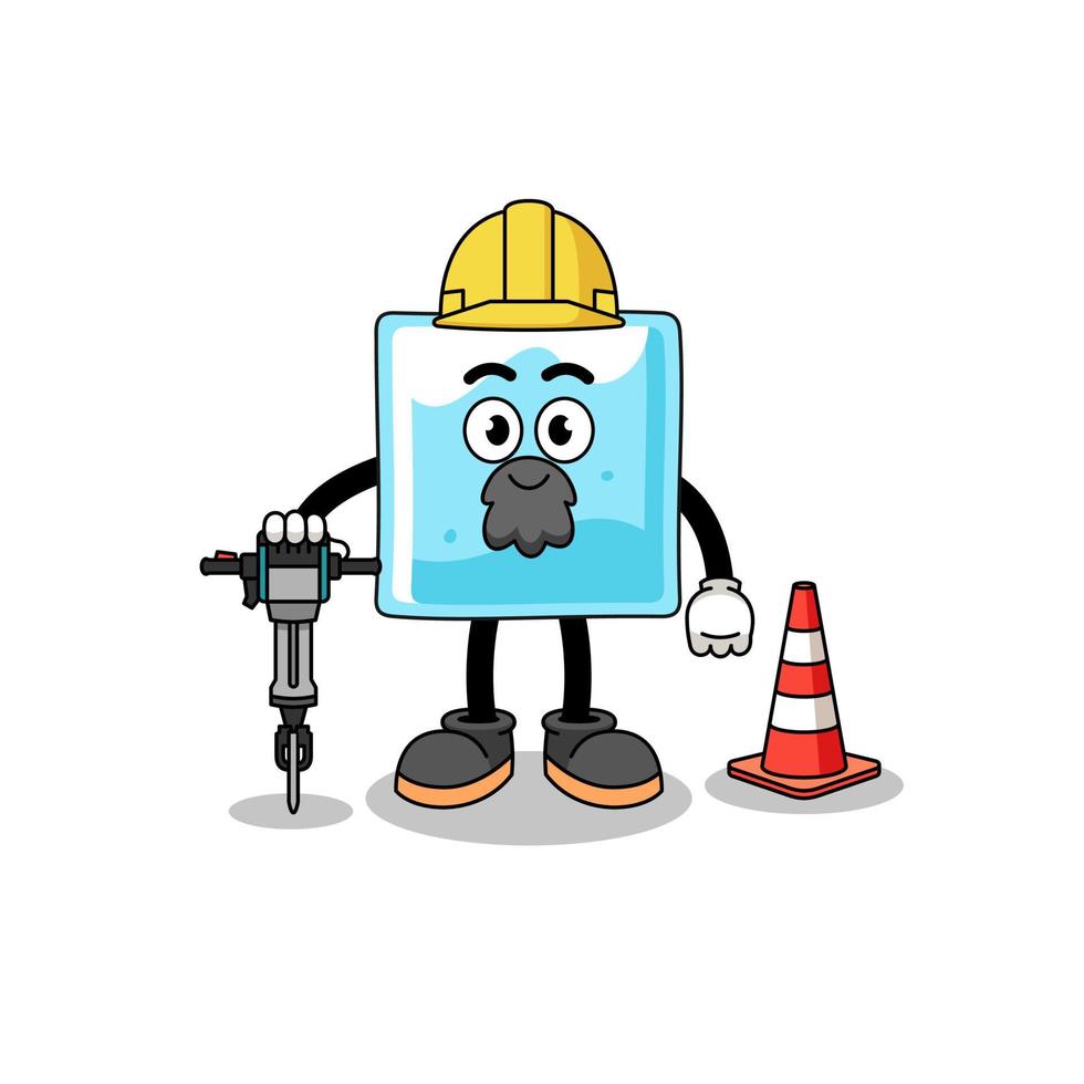 Character cartoon of ice block working on road construction vector