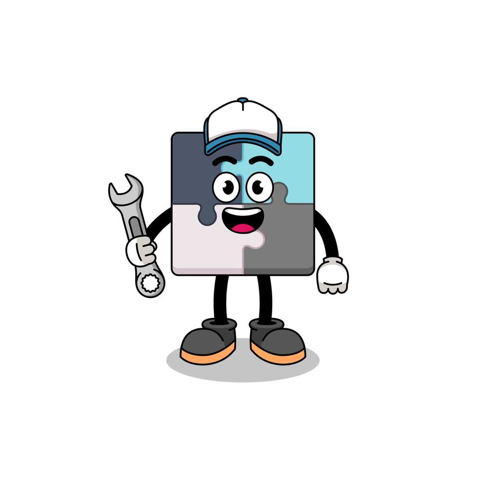 jigsaw puzzle illustration cartoon as a mechanic vector