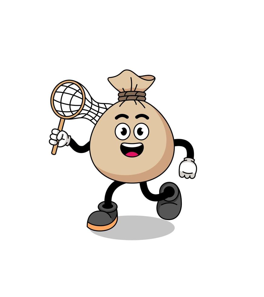 Cartoon of money sack catching a butterfly vector