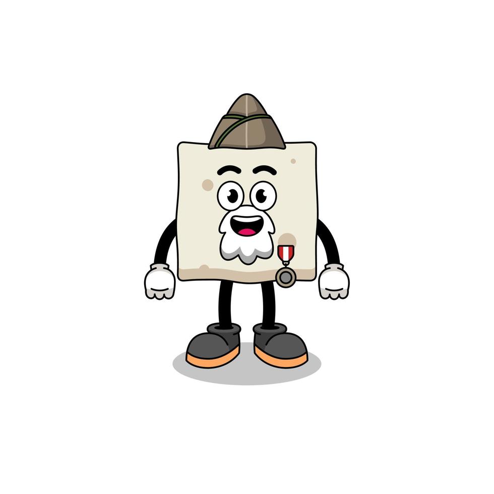 caricatura de personaje de tofu como veterano vector