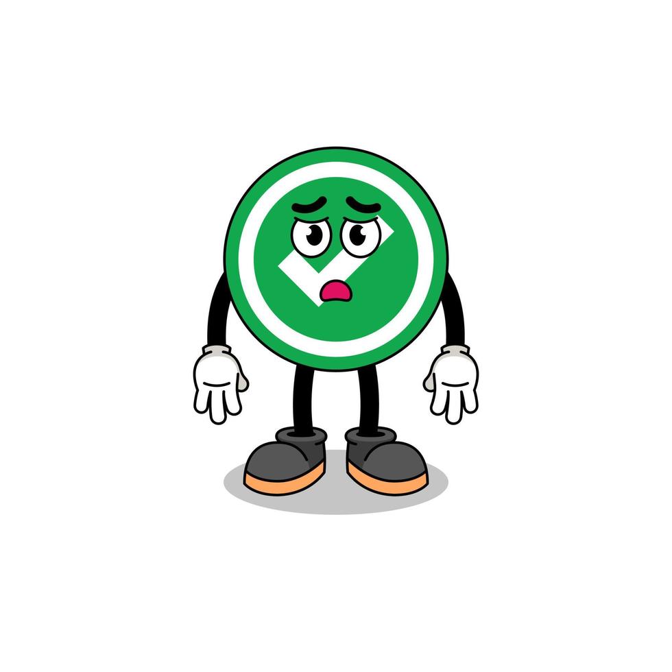 check mark cartoon illustration with sad face vector