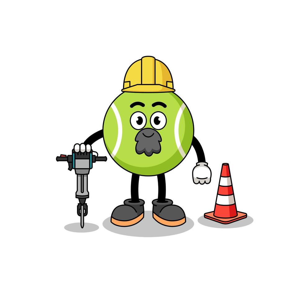 Character cartoon of tennis ball working on road construction vector
