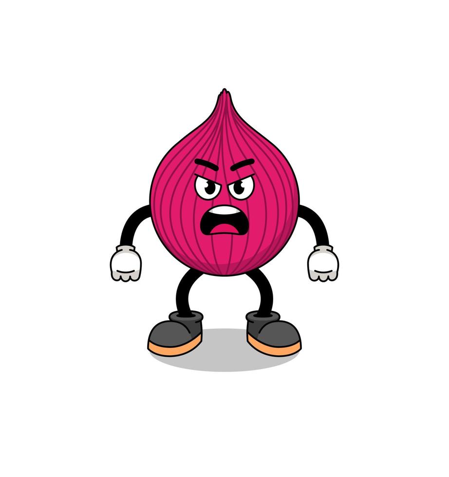 onion red cartoon illustration with angry expression vector