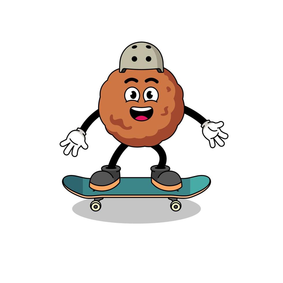 meatball mascot playing a skateboard vector