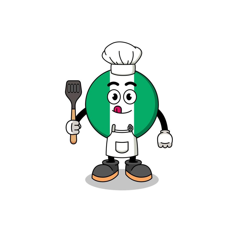 ilustración de la mascota del chef de la bandera de nigeria vector