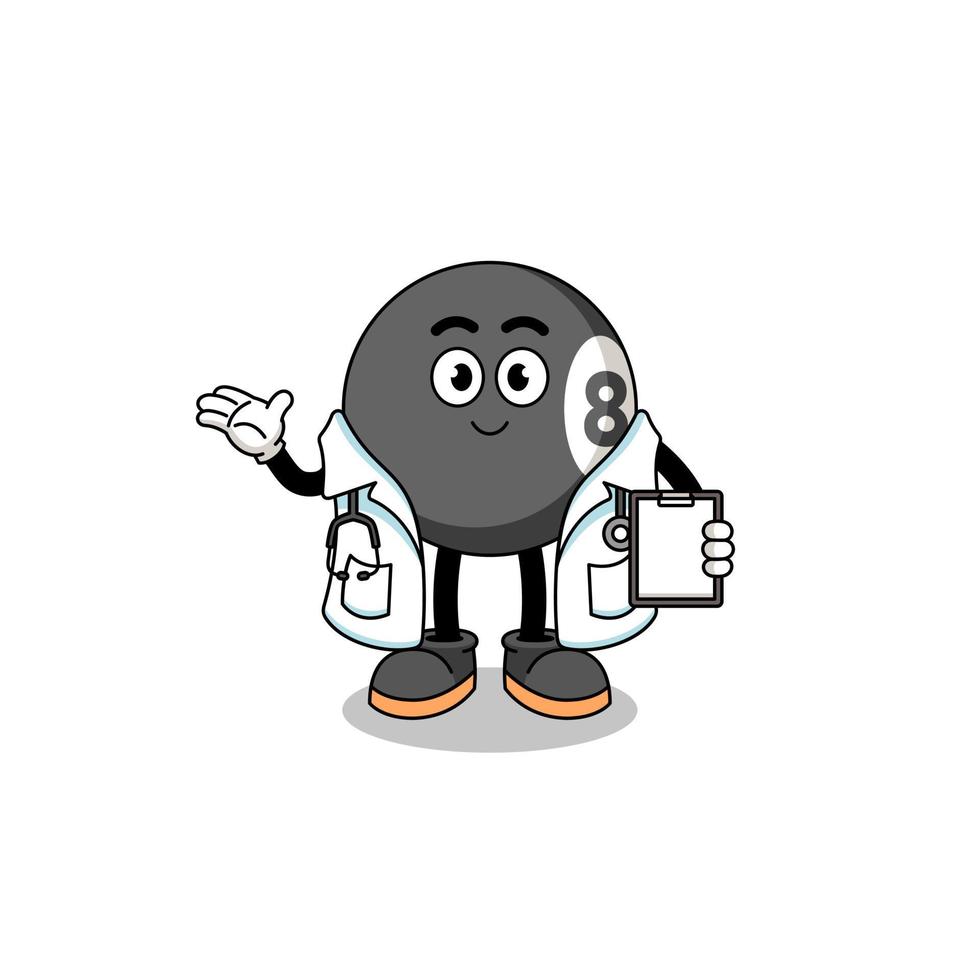 mascota de dibujos animados del doctor bola de billar vector