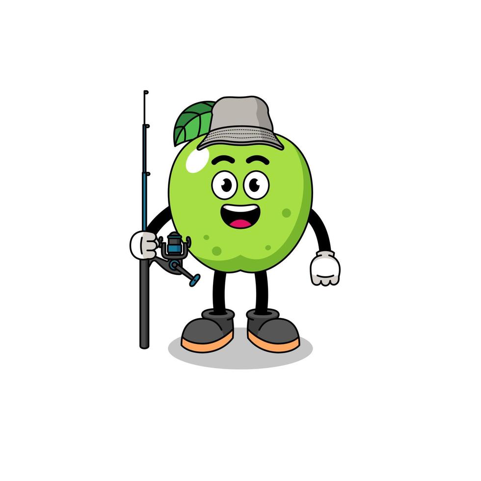 ilustración de mascota de pescador de manzana verde vector