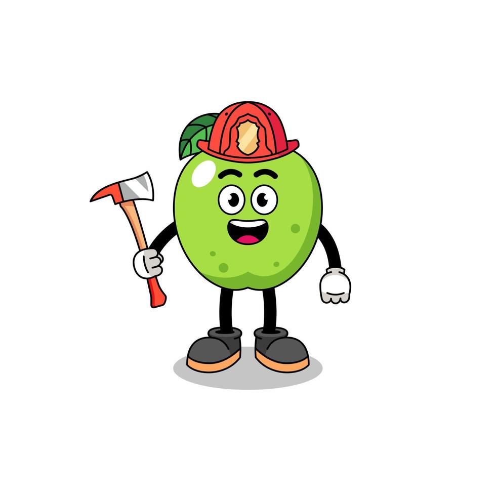 Cartoon mascot of green apple firefighter vector