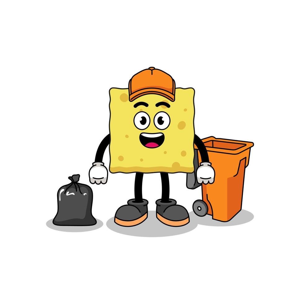 Illustration of sponge cartoon as a garbage collector vector