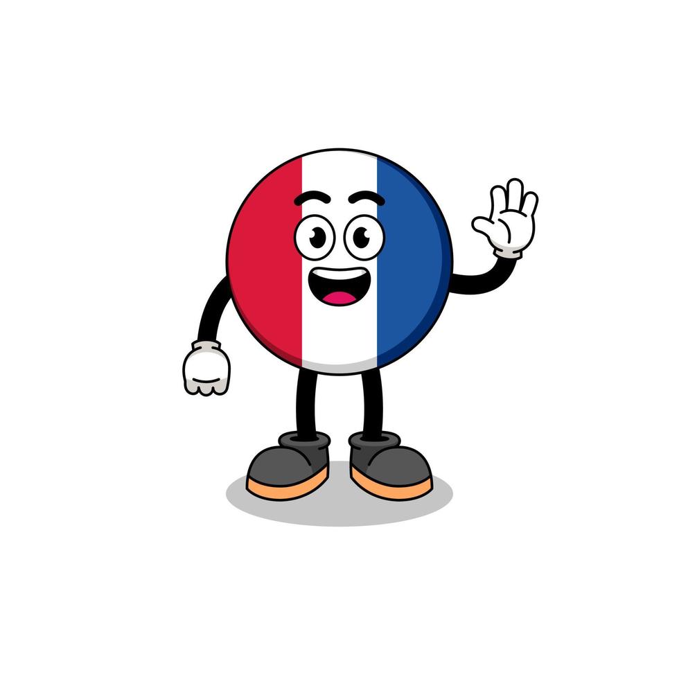 dibujos animados de bandera de francia haciendo gesto de mano de onda vector