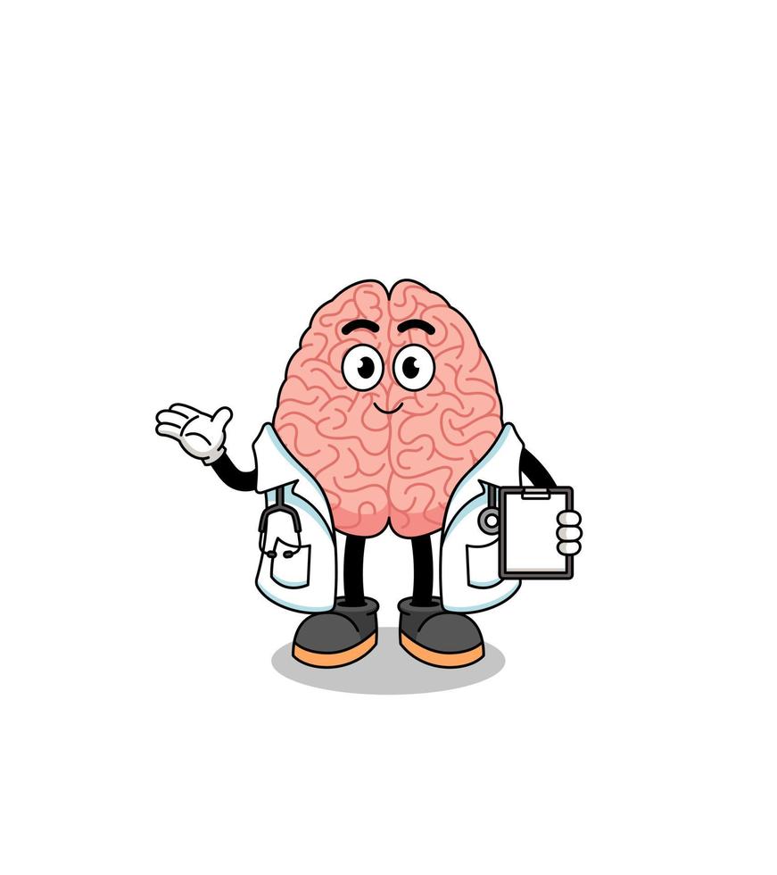 caricatura, mascota, de, cerebro, doctor vector