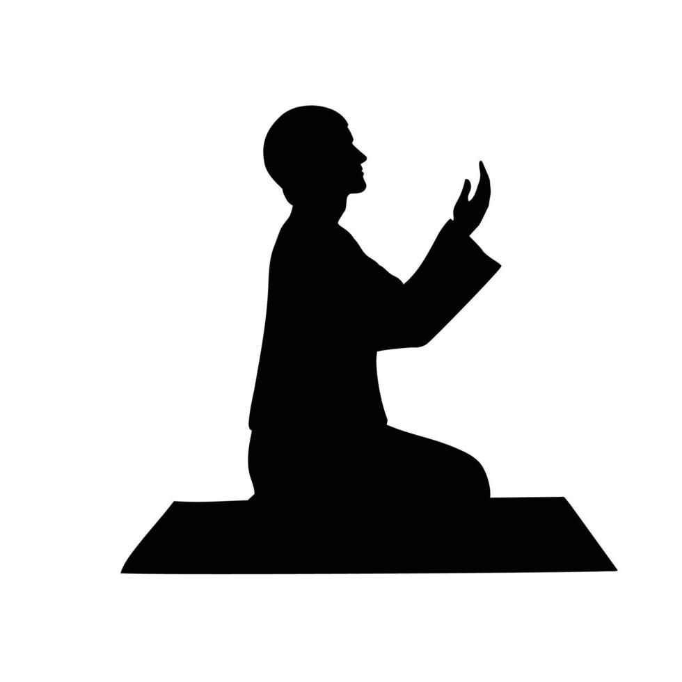 silueta de hombre musulmán rezando vector
