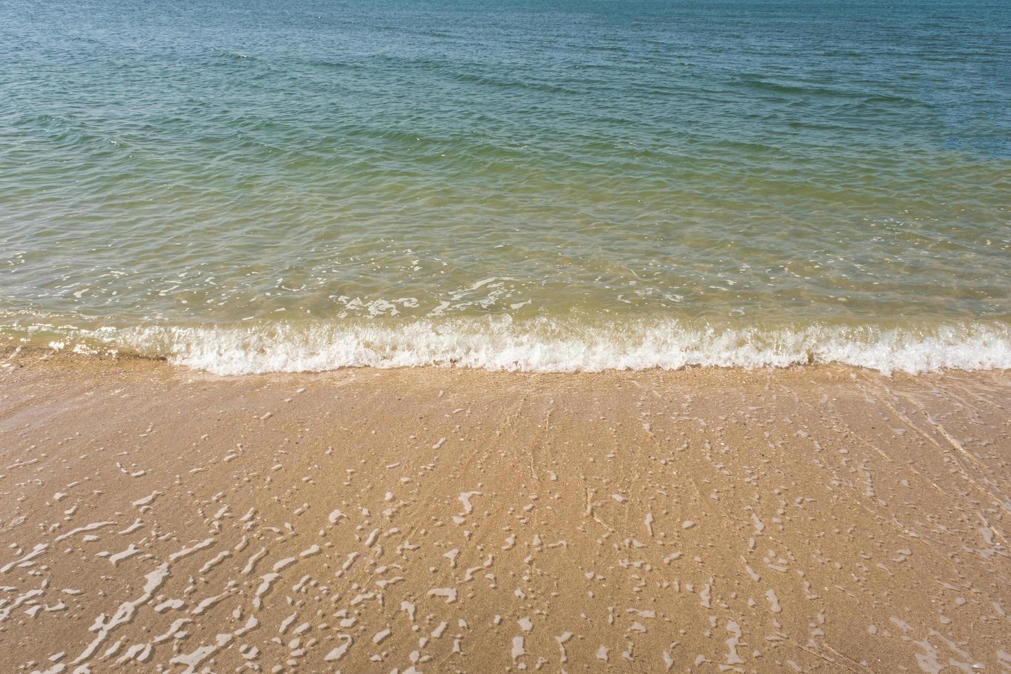 Soft ocean wave of blue ocean on tropical sandy beach in summer background with copy space. texture Background photo