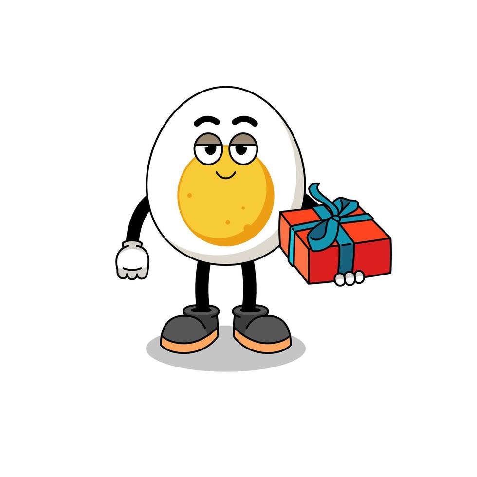 boiled egg mascot illustration giving a gift vector