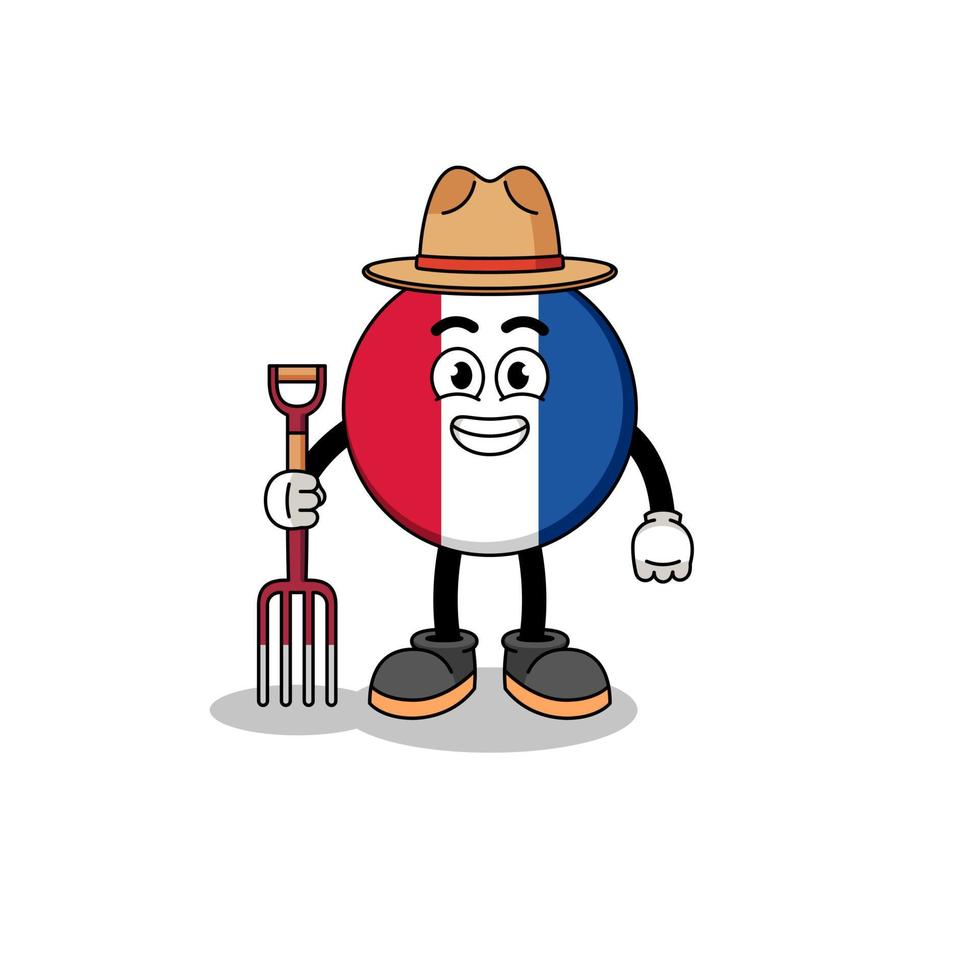 caricatura, mascota, de, francia, bandera, granjero vector
