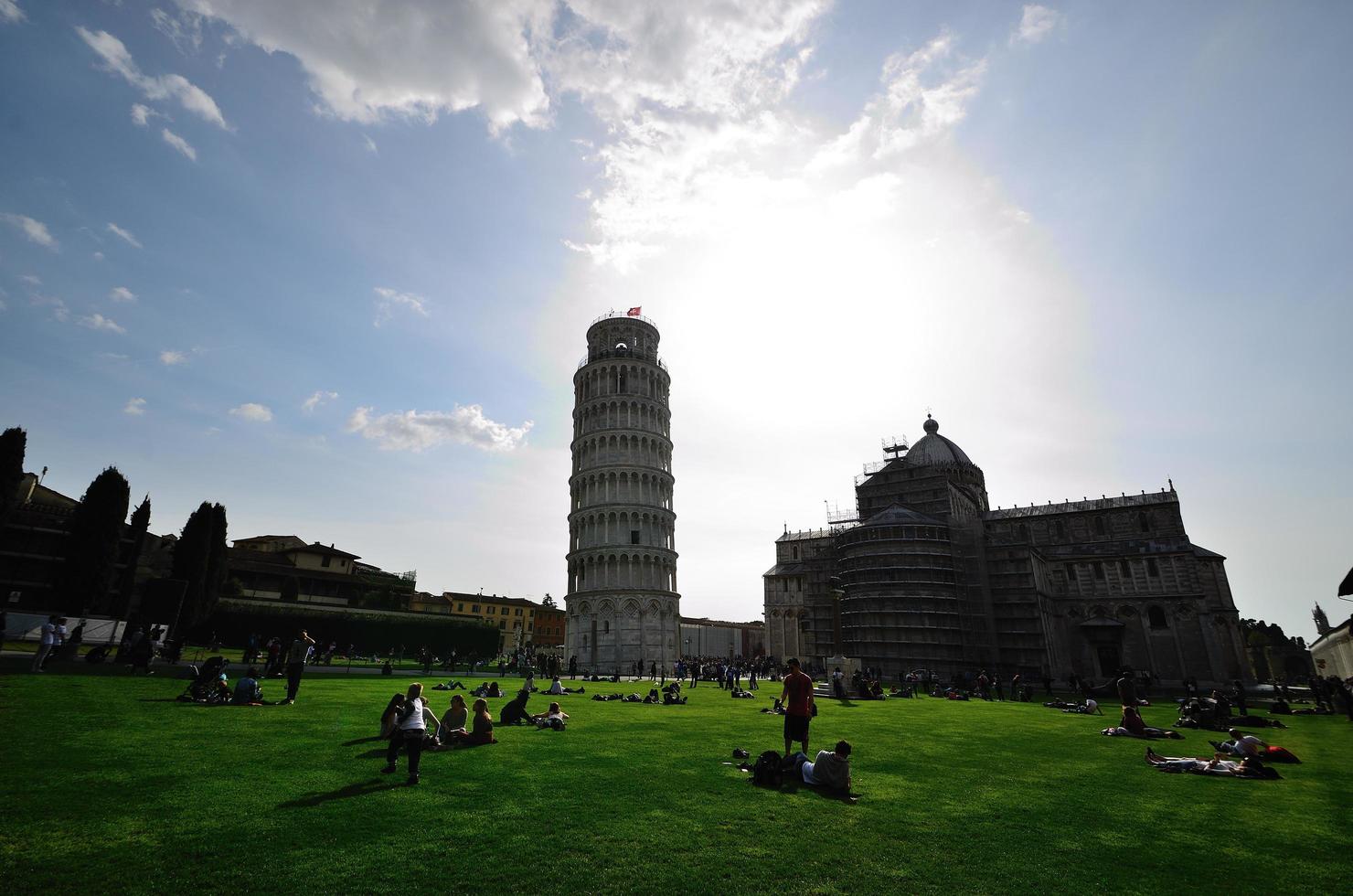 Leaning Tower of Pisa against sun photo