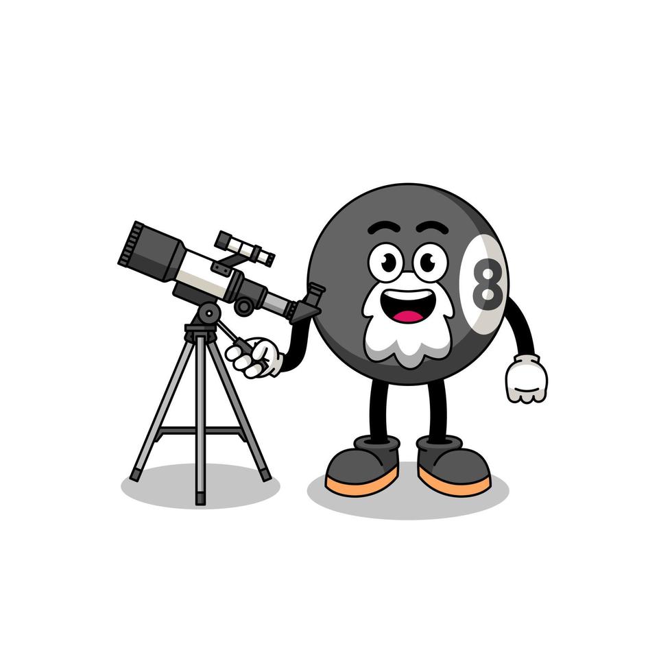 Illustration of billiard ball mascot as an astronomer vector