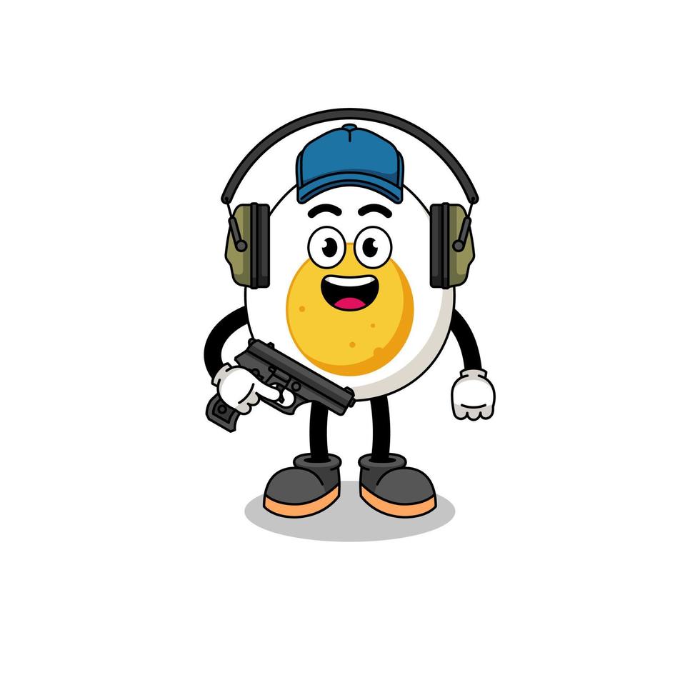 Character mascot of boiled egg doing shooting range vector