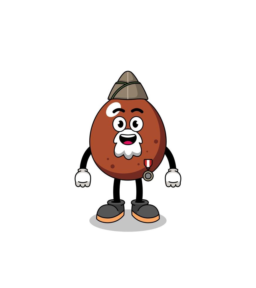 Character cartoon of chocolate egg as a veteran vector