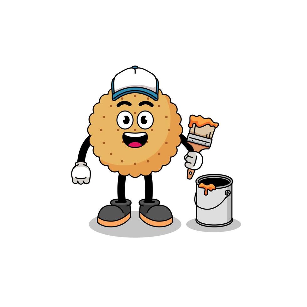 Character mascot of biscuit round as a painter vector